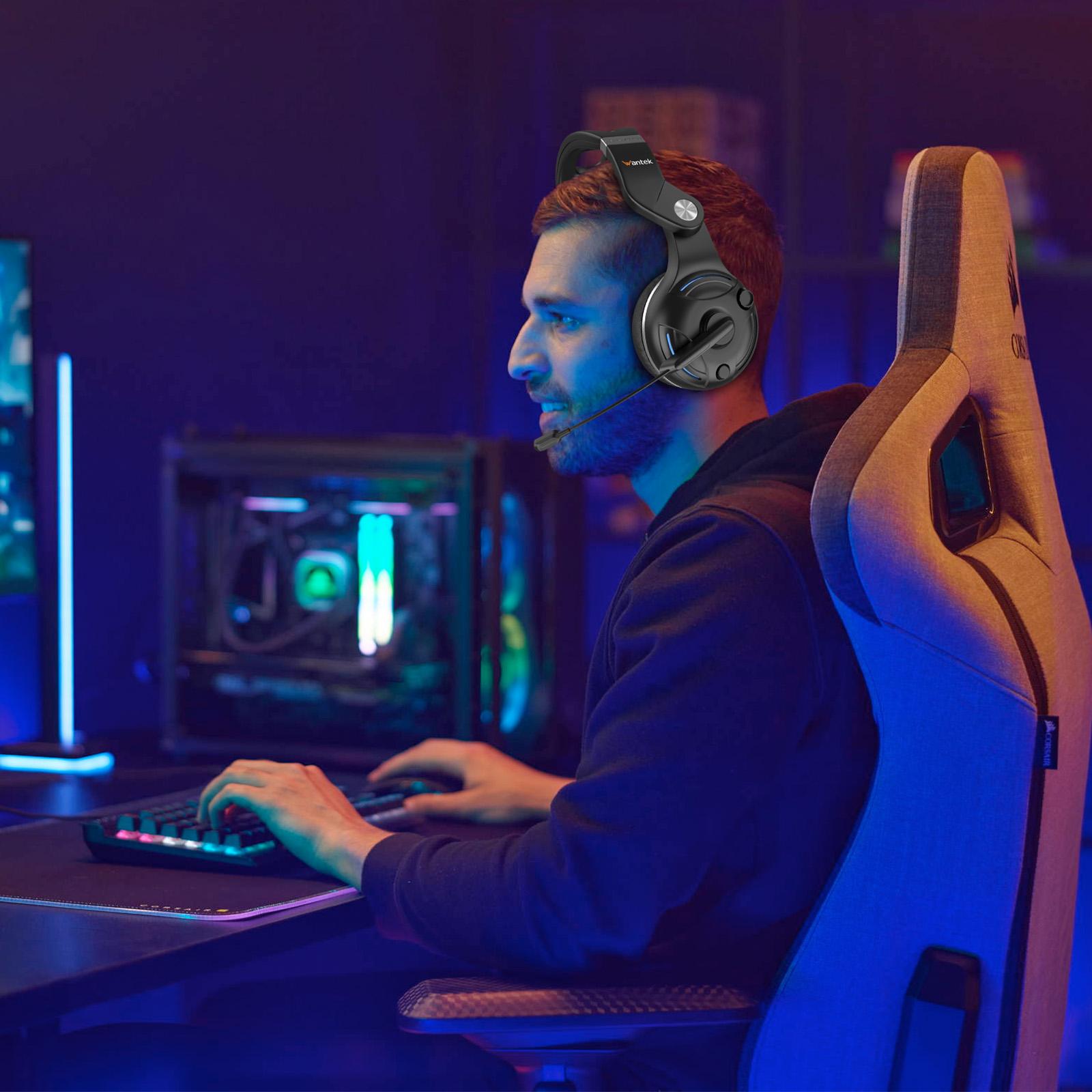 【Premium Gaming Headset】48 Hrs Working Time headphones Audio  Electronic headphones gaming earbuds, Wireless Headset with Microphone for PC, Bluetooth Headset with Noise Canceling Microphone & HI-FI Stereo Sound, USB Wireless Headset for Laptop