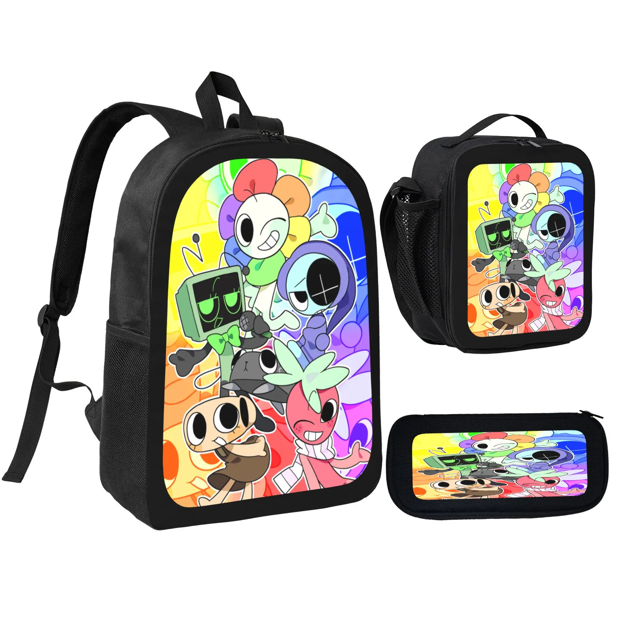 3PCS Dandy'S World Backpack Daypack Gaming Shoulder Bag Leisure Travel Adjustable Strap Backpacks 17in
