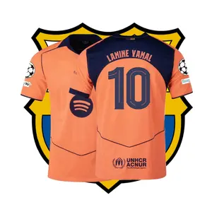 2025-26 Third Away Kit Lamine Yamal #10 Fan Edition Adult Short-Sleeve Breathable Quick-Dry Soccer Jersey La Liga (Champions League Armband)