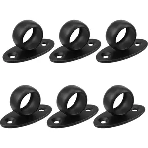 Stainless Steel Closet Rod Flange,0.79 Inch Dia. O-Shaped Curtain Rod Ceiling Mount Bracket, Black,6 Pack