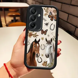Phone Case - Three Horses Phone Case for Samsung Galaxy A05 A05S A06 A07 A12 A13 A14 A15 A16 5G A17 A21S A22 A23 A24 A25 A26 A32 A33 A34 A35 A36 A52 A53 A54 A55 A56 S21 Ultra S22 Plus S23+ S24 FE S25 Edge Full-Coverage Black Phone Case, Easy