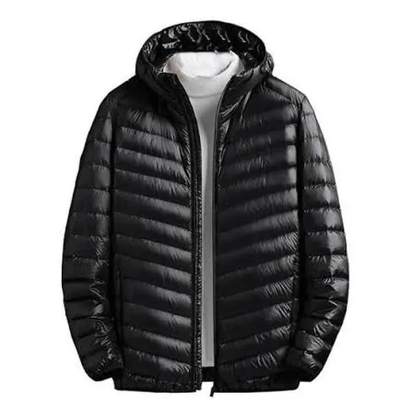 Men's Black Hooded Lightweight Cotton Jacket - Zip-Up Casual Warm