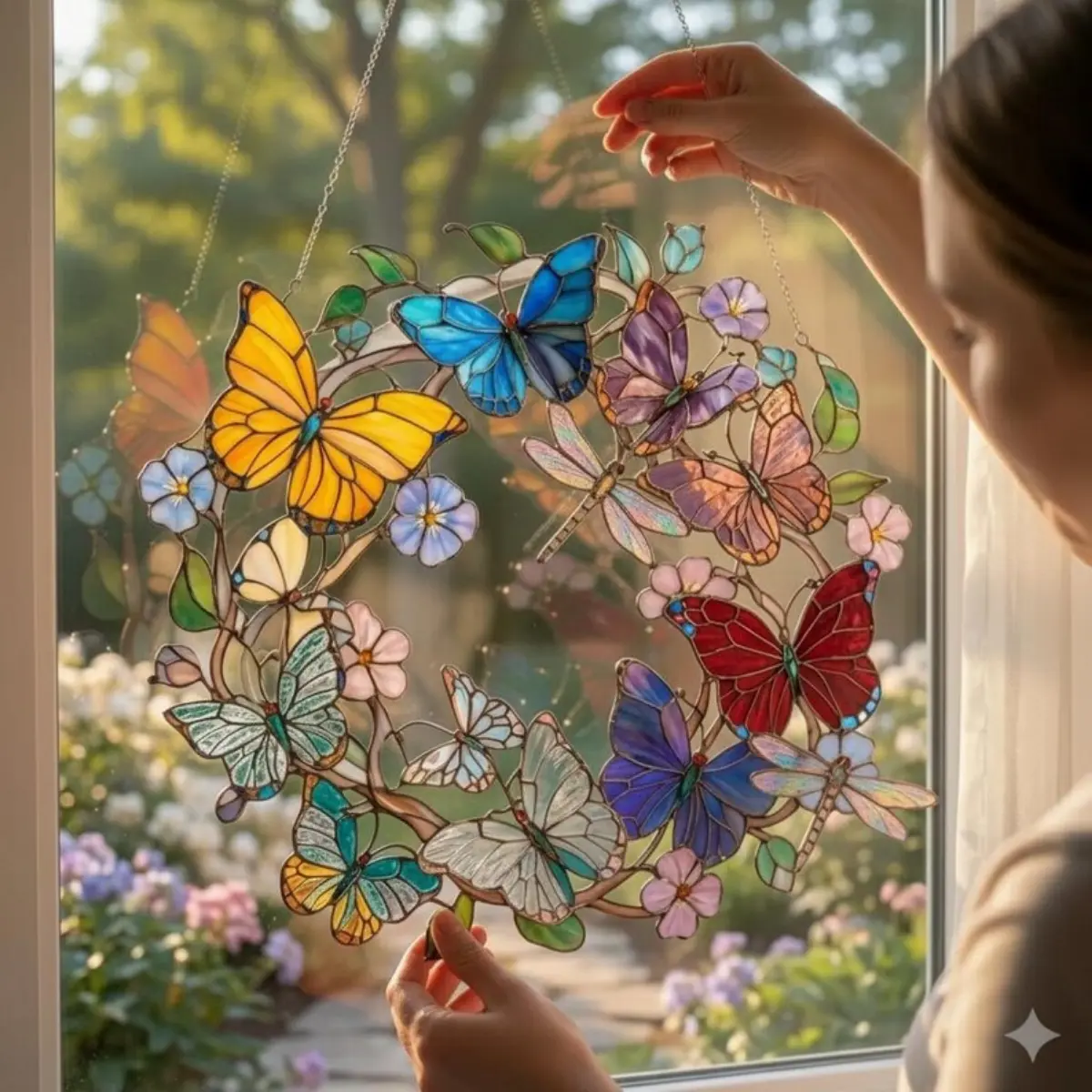 Colorful Butterfly Wreath Suncatcher, Butterfly Window Hanging, Acrylic Suncatcher Style Art, Butterfly Lover Gift, Gift For Her