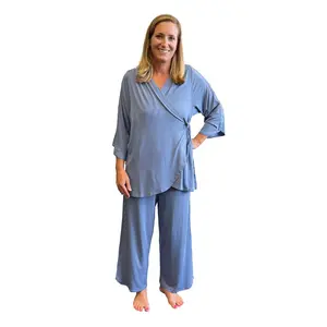 Hospital Pajamas with Snap Sleeves in Cornflower Blue