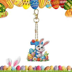 Easter Diamond Art Keychain Ornaments Double Sided Hanging Key Chains Diamond Painting Keychain Kits Diamond Painting Backpack Pendant for Adults Key Ring Art Pendant Decor