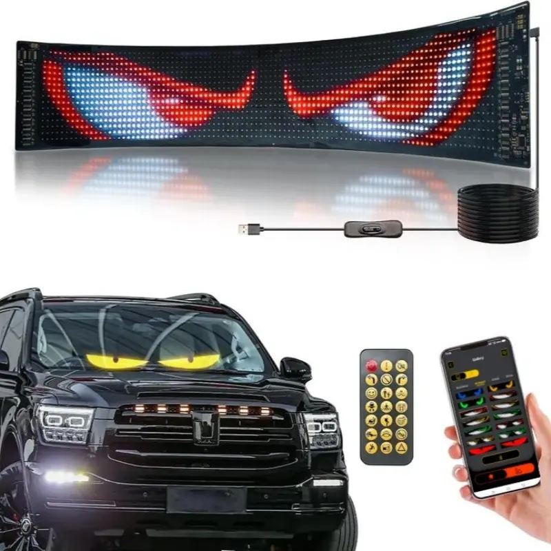 Automotive Demon Eye Lights, Demon Eye Screens, car accessories, Car ornament, Ultra-thin Programmable Flexible LED Displays, Supporting Text/Pictures/Animations, APP + Remote Control, USB LED Displays, Suitable for Sedans, Gift for Drivers