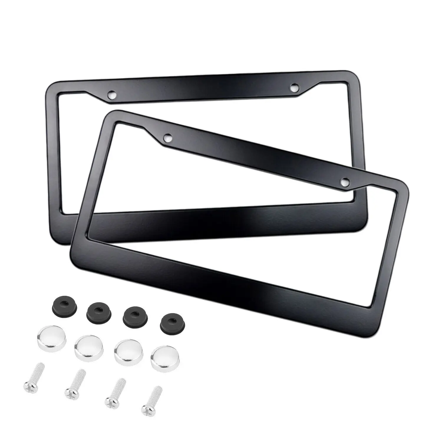 2PCS SLIM CHROME STAINLESS STEEL LICENSE PLATE FRAME SCREW CAP /SLIM 4 HOLE