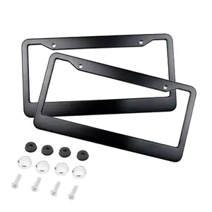 2PCS SLIM CHROME STAINLESS STEEL LICENSE PLATE FRAME SCREW CAP /SLIM 4 HOLE