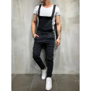 Men's Slim-Fit Cotton Denim Suspenders Pants - Solid Color, Stretch Comfort, Machine Washable for All-Season Casual & Formal Wear, Stylish Workwear Menswear Overalls