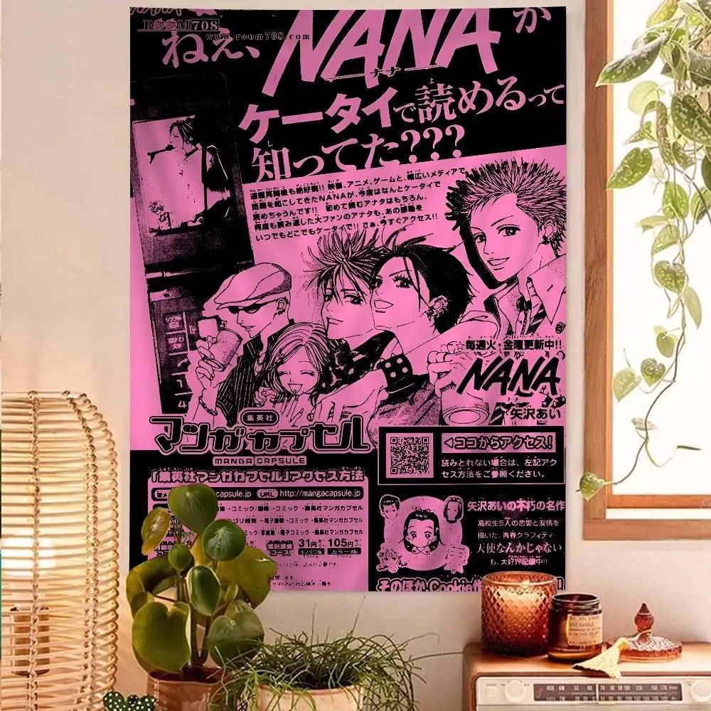 Japanese Classic Anime NANA Print Linen Tapestry - Light Bohemian Mandala Wall Hanging, Home Decoration for Room Decor, Outdoors