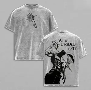 Seven Deadly Sins Escanor Oversized Tee - "Who Decided That" Pride Sin Retro Graphic Heavy Cotton Unisex Anime Streetwear Gift For Fans