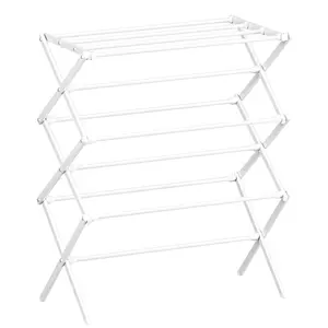 Foldable Clothes Drying Rack for Laundry, Heavy Duty Drying Rack Clothing, Collapsible Folding Laundry Dryer, Easy Assembly, Space Saving Household Indoor Outdoor Use, White
