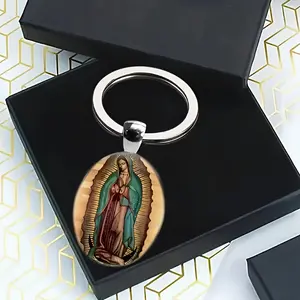 Stylish Men's Glass Keychain with Virgin Mary Pendant - Street Style, Non-Metallic Plating, Ideal Gift for Family at Holidays and Birthdays, Keychain Accessory | Decorative Keychain | Colorful Keychain, Cute Keychain