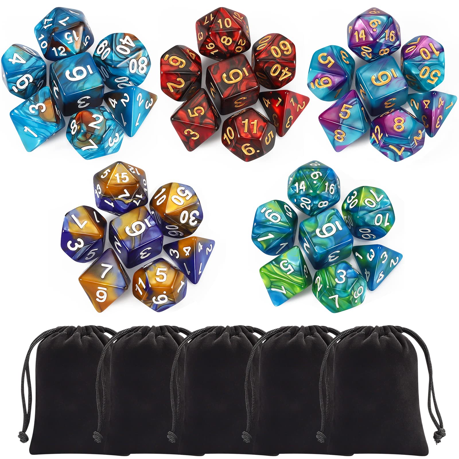 Polyhedral Dice Set - DND Role Playing Dice for Dungeons and Dragons RPG Table Games, Double-Color, 35pcs
