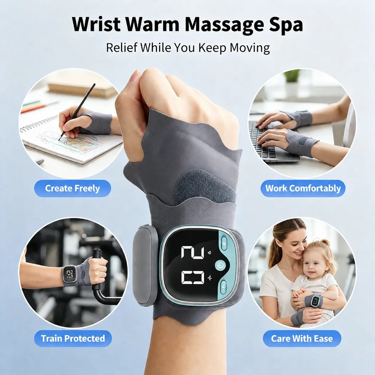 Cordless Hand Massager with Heat - USB-C Rechargeable Portable Muscle Massagers, 5 Modes, 9 Intensity Levels, Adjustable Therapy Device for Arthritis Relief (Men & Women)