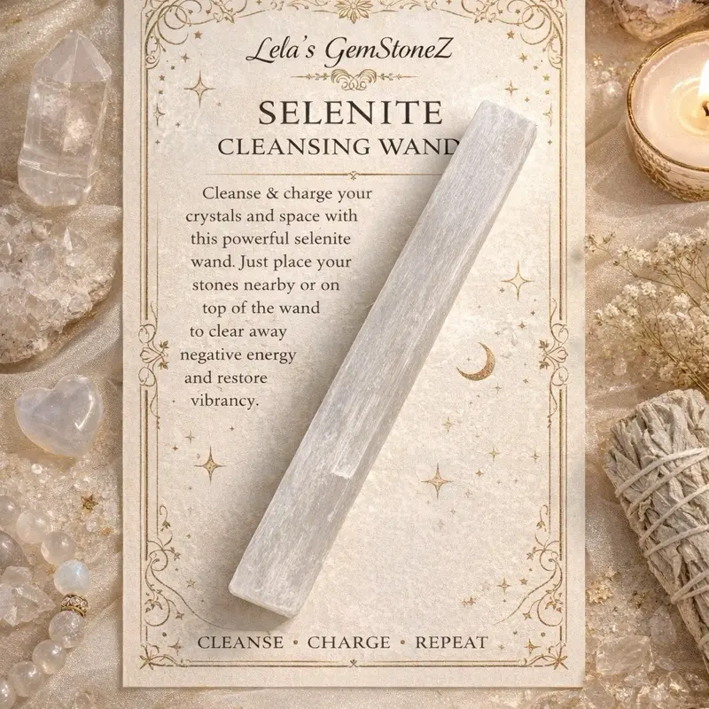 Lela's GemStoneZ Extra Large Selenite Cleansing Wand Natural Satin Spar 8-9 Inches Altar Grade Energy Cleansing Crystal Decor Intention-Powered