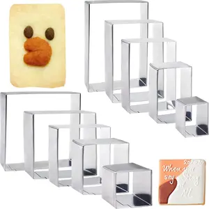 10Pcs Stainless Steel Square & Rectangle Bread & Cookie Cutter Bakeware Set Baking Utensils for Tiramisu, Napolese, Desserts, DIY School Lunchbox Sandwich & Vegetable Cutters for Kids Lunch | Ideal Gift Choice, Kitchen Gadgets