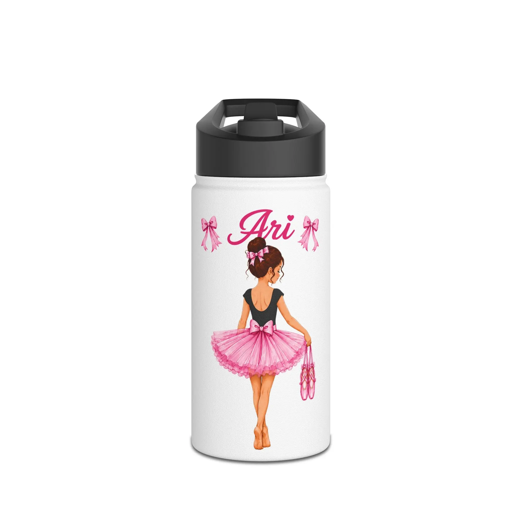 Personalized Ballerina Water Bottle for Girls, Custom Name Ballet Dance Bottle, Insulated Stainless Steel Kids School Bottle