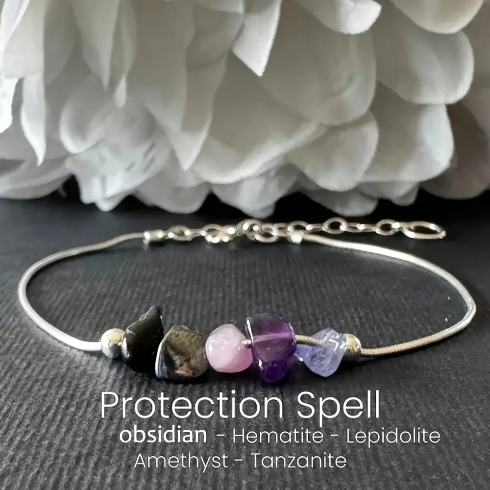 Protection Raw Crystal Bracelet, Strength & Aura Shielding Adjustable Bracelet, Natural Gemstone Spiritual Jewelry Gift