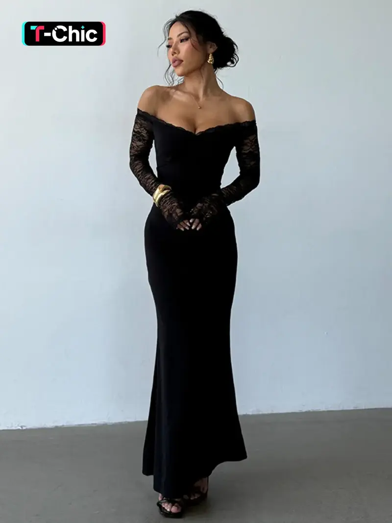black dress with leg slit one shoulder - TikTok Shop