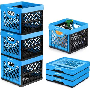Plastic Collapsible Milk Crates - 25L, Pack of 3 in Neptune Blue - Stackable Storage Bins, Holds 50Lbs per Bin - Clevercrates Are Heavy Duty, Collapsible Storage Crate for Multi Purposes