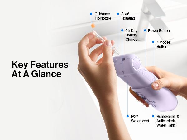 usmile C10 New Cordless Oral Irrigator - Oral Plaque Remover (99% Plaque Removal), IPX7 Waterproof, 95-Day Battery Life, 3 Tips Included, Adjustable Settings, Charging Cable & Batteries Included, Single Unit Dental Care Water Flosser,sohochic