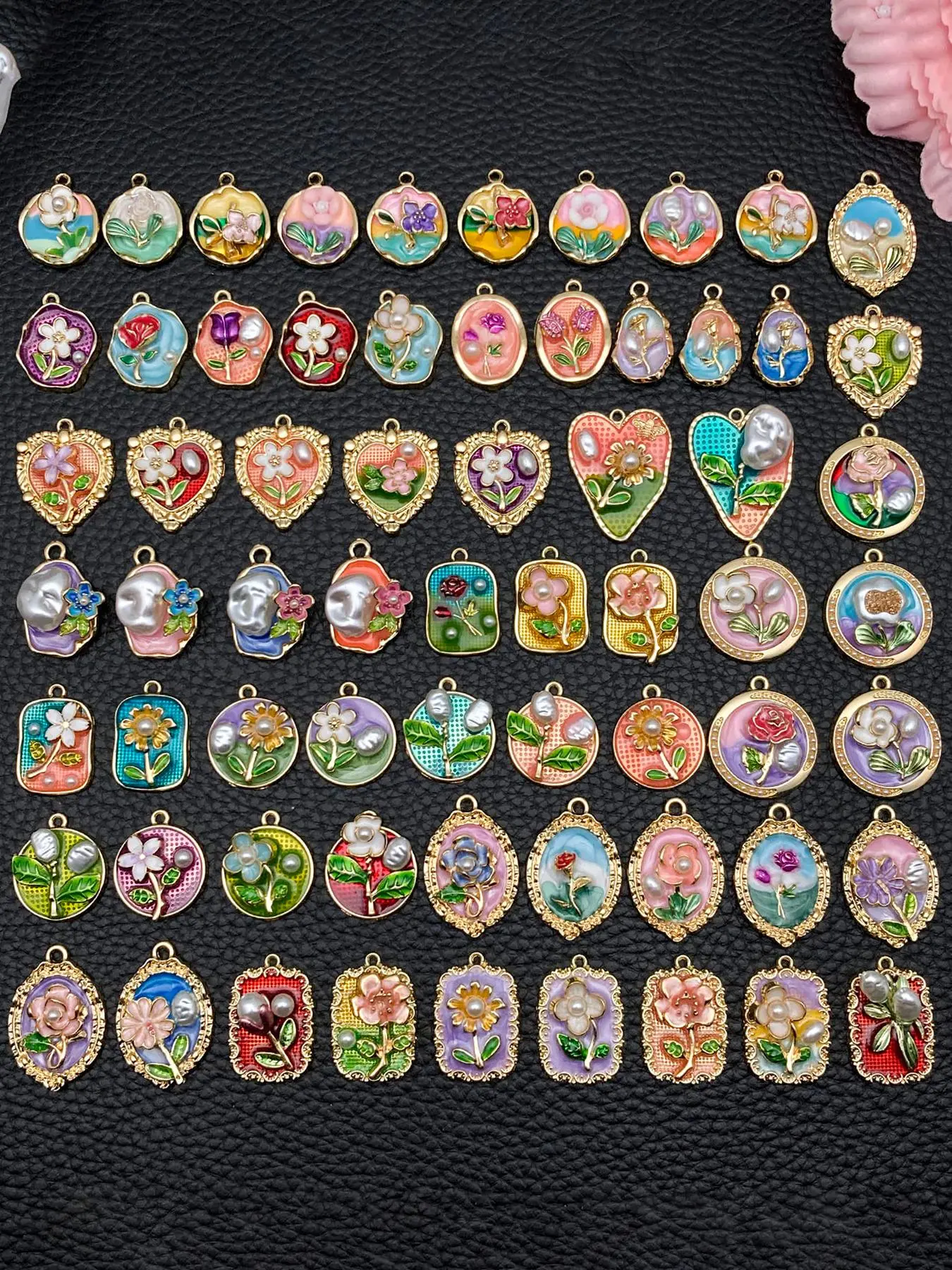 Mixed Color Flower Design Pendant, Enamel Pendant, DIY Jewelry Making Accessories for Women & Girls, Charm Accessory, Diy With Charms