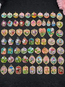 Mixed Color Flower Design Pendant, Enamel Pendant, DIY Jewelry Making Accessories for Women & Girls, Charm Accessory