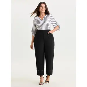 BLOOMCHIC Plus Size Pull-On Sheer Lace Hem Cuffed Pants [M-6X]2026 Summer Vibes
