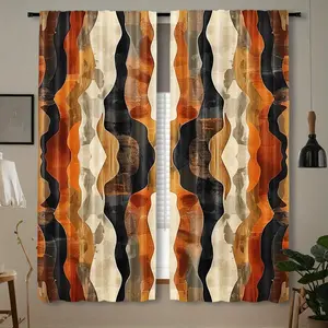 2pcs African Fabric Print Curtains, Home Decoration Curtain - Rod Pocket Window Drapes with Ripple Design in Shades of Brown, Black for Home Decor (Rod Not Included), Light Filtering Drapes | Ripple Fold Curtains for Bedroom