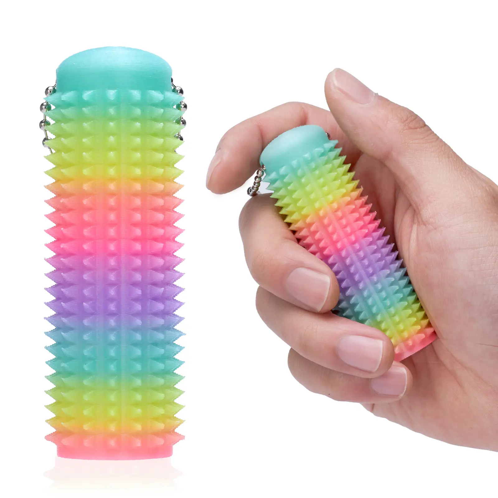 Little Ouchies Pain Stimming Spiky Sensory Fidget Keychain Toys for Adults Color-Changing and Glow in Dark for ADHD Stress Relief