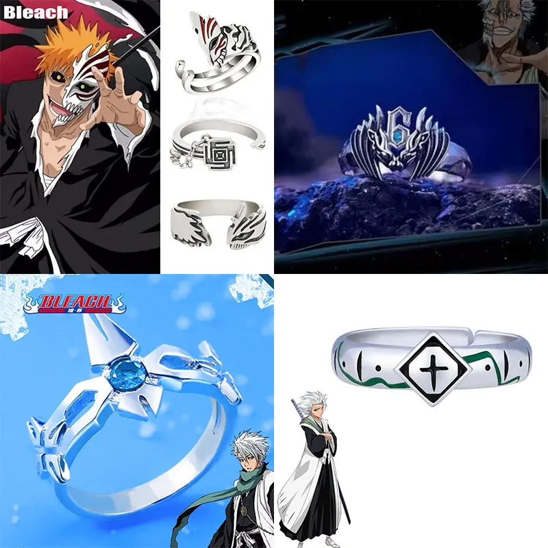 Anime BLEACH Kurosaki Ichigo Hitsugaya Toushirou  Ring Cosplay Props Jewelry   Couple  Rings Adjustable Theme Party Accessories