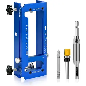 Door Hinge Jig,  Alloy Door Hinge Template Kit for Router, Adjustable Mortise Jig Fits Door Hinges from 2.5" to 5" Length, 1/4" R, 5/8" R, Square Corner (Blue )