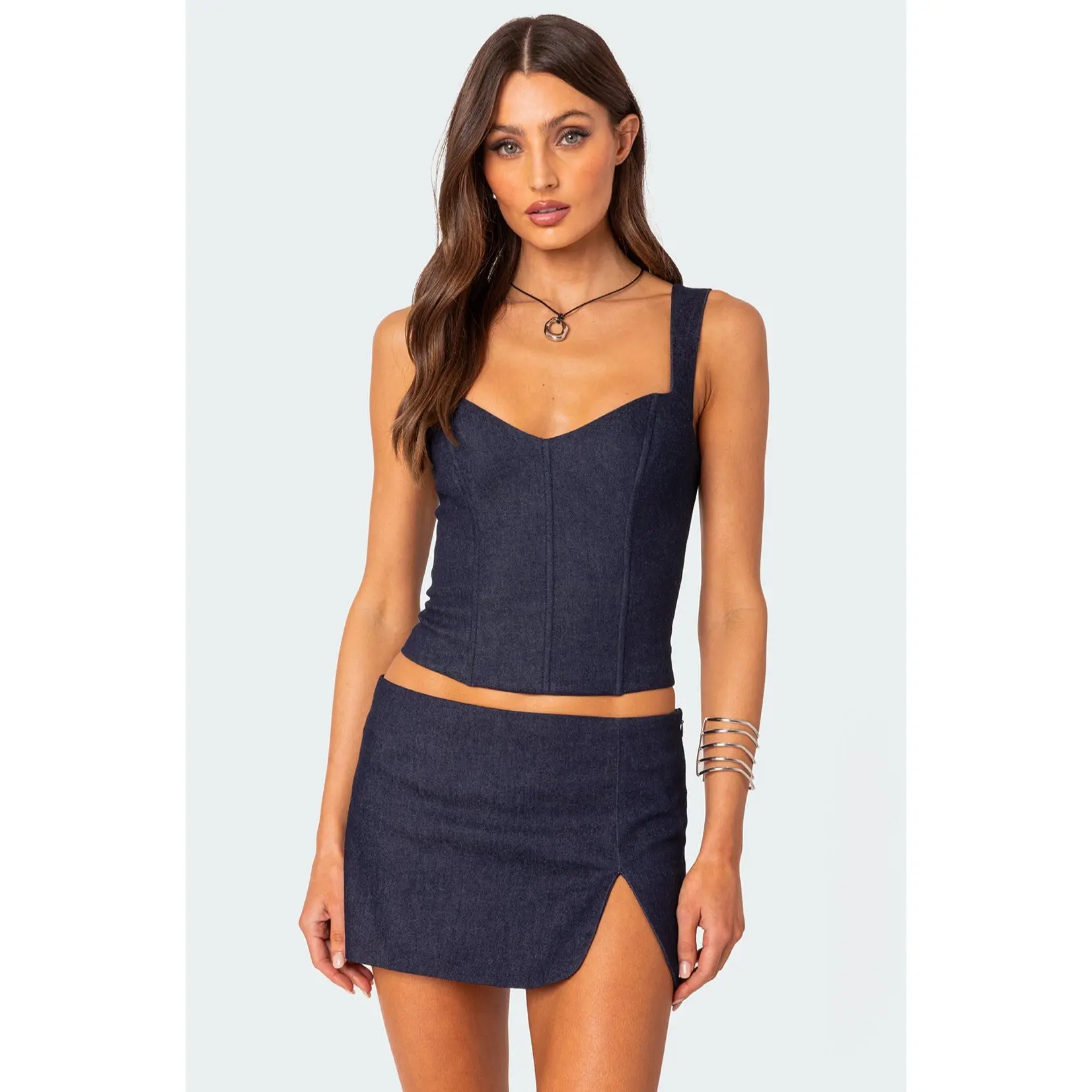 Jemma Lace Up Denim Corset