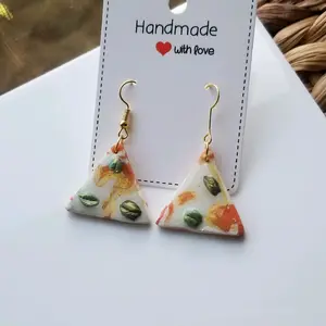 Handmade Polymer Clay Orange Design Earrings with 3D Leaf & Hand painted Golden Accents. Hypoallergenic Lightweight Drop Earrings