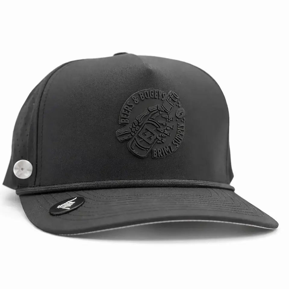 Brimz Supply Golf Performance Hat - Breathable Sweat & Water Resistant Golfing Snapback Cap with Tee Holder & Magnetic Brim - Double Sided Ball Marker & Tee Included (Beers & Bogeys)