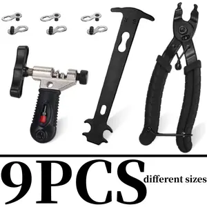 9-in-1 Metal Bicycle Multi-Tool Kit Set - Universal Fit Chain Tools, Breaker Splitter Cutter, Master Link Pliers Remover, Reusable Missing Connector, Wear Indicator Checker for 6/7/8/9/10 Speed Chains, Cycling Accessories with Reusable Parts
