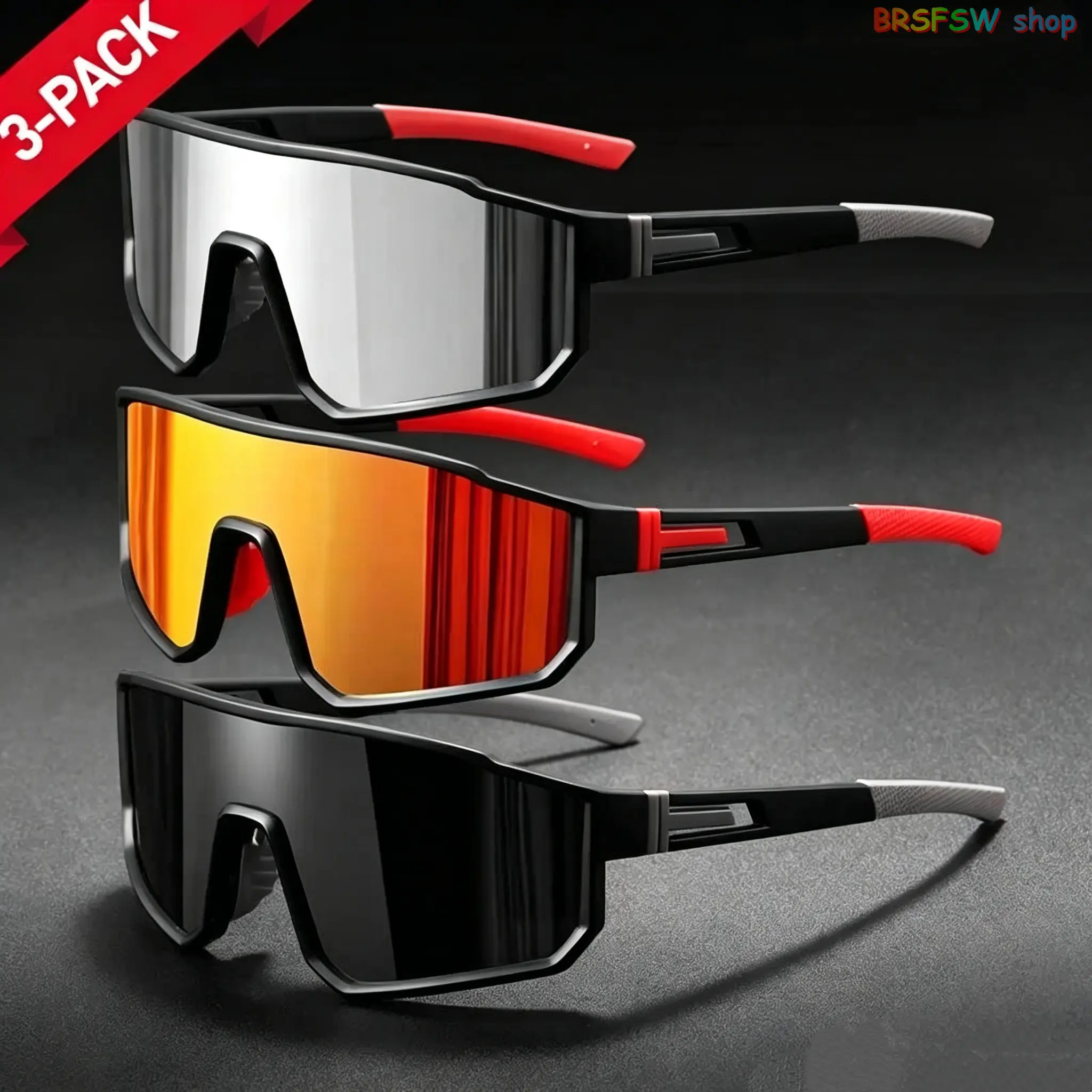 Men's 3-Pack Polarized Sports Sunglasses - 3-Lens, Athleisure, Eye Protection, High Performance, Lightweight Sports Eyewear with UV400 Protection, Windproof Fashion Shades for Cycling, Outdoor Activities, 3-Lens Sports Eyewear, Athleisure Sports Eyewear h