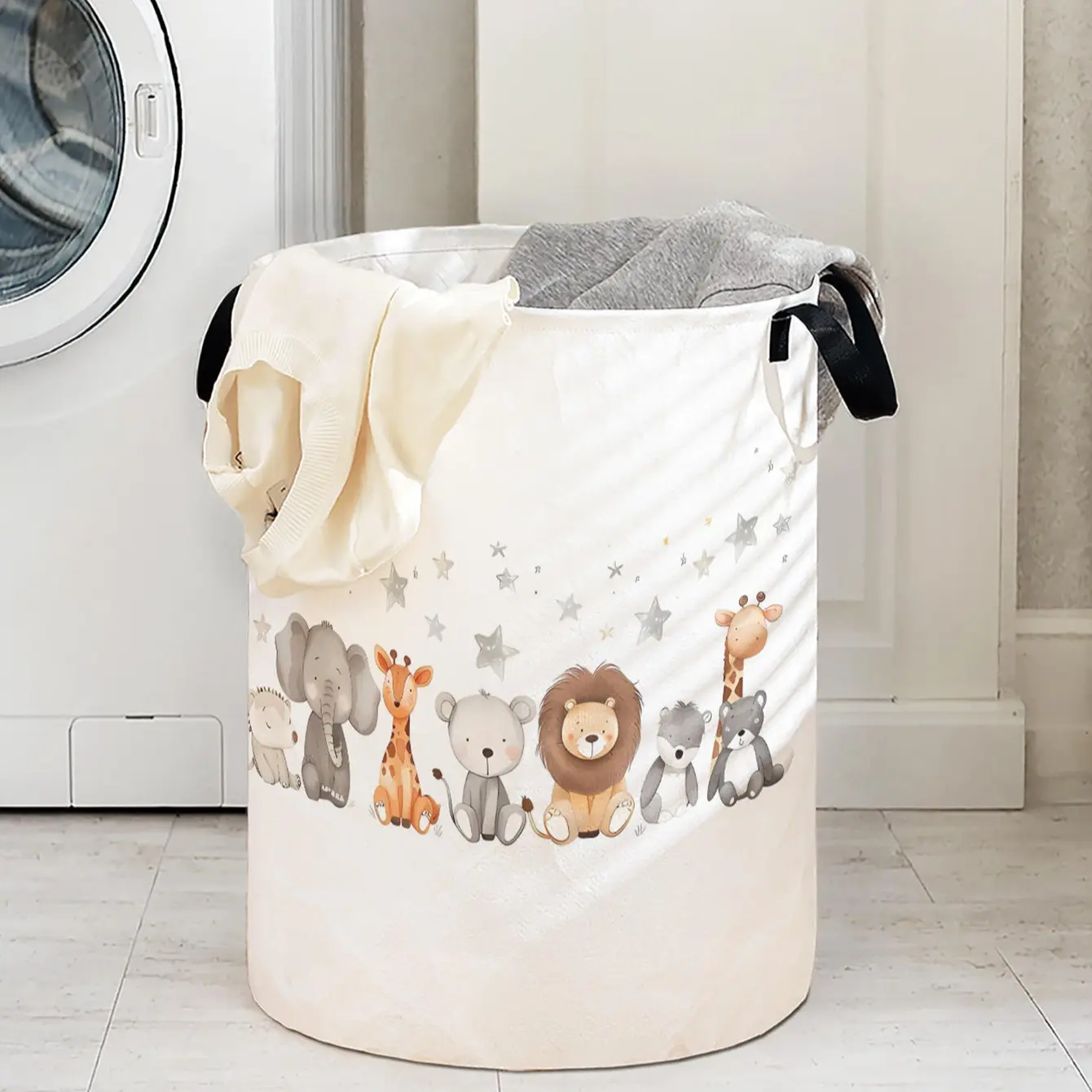 Animal Print Laundry Basket with Handle, Durable Foldable Clothes Storage Bin, Large-Capacity Toy Organizer for Home Use, Fabric Storage Basket