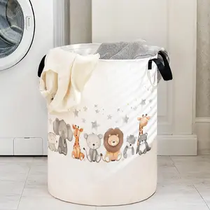 Animal Print Laundry Basket with Handle, Durable Foldable Clothes Storage Bin, Large Capacity Toy Organizer for Home Use