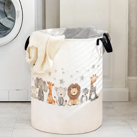Animal Print Laundry Basket with Handle, Laundry Hamper, Durable Foldable Clothes Storage Bin, Large Capacity Toy Organizer for Home Use