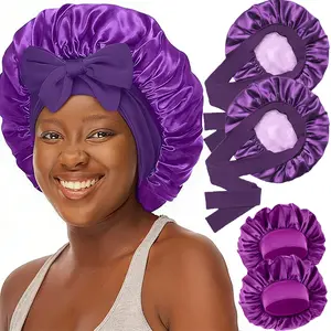 4PCS Silk Bonnet Satin Bonnet for Sleeping Large Bonnets with Tie Band Hair Wrap with Adjustable Straps Hair Cap for Women Men Curly Lined Silk Hair Bonnet protection