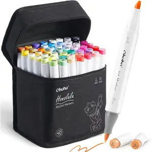 Ohuhu Alcohol Markers Brush Tip: 48Color Double Tipped Art Marker Set for Artist Adults Coloring Illustrations Honolulu Brush  Chisel Refillable