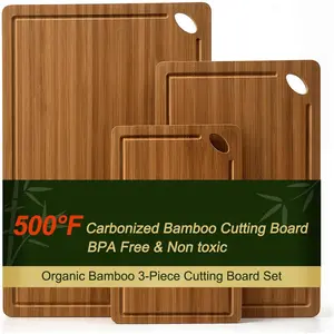Non Toxic Bamboo Cutting Board Set of 3 Plastic Free Solid Wood Cutting Boards for Kitchen Small Dark Wooden Chopping Board Hardwood for Meat Bread Fruit Serving Charcuterie Board