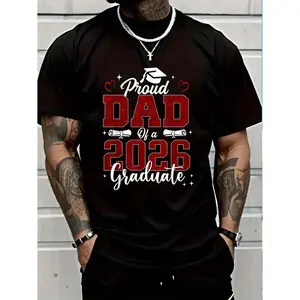 100% Cotton Senior Dad 2026 Graduation Proud Dad Of A 2026 Graduate T-Shirt Women's Men's Graphic Tee Crew Neck summer vacation Tops