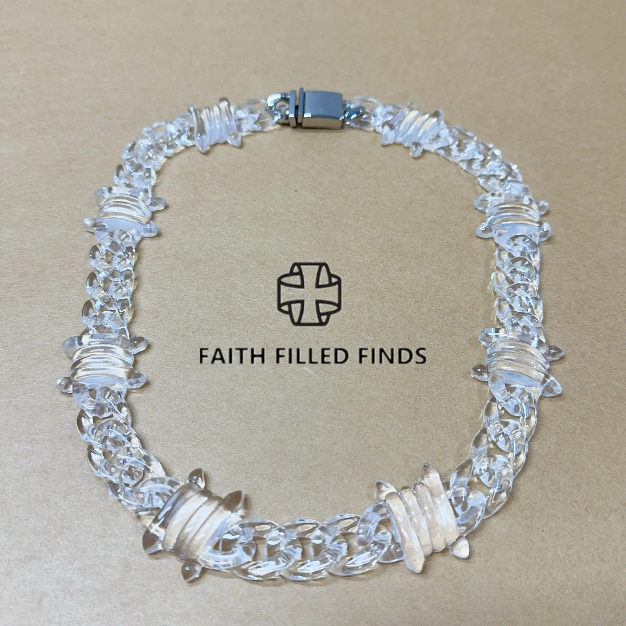 FaithFilledFinds Clear Barbed Wire Chain Necklace, Hip Hop Style X-Ray Link Choker for Men, Women, Boys and Girls, Punk Goth Jewelry for Daily Wear, TikTok Trend Streetwear Necklace, Alternative Fashion Necklace for Birthday Gift, Parties, Holiday Gift