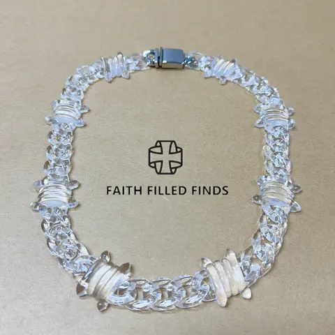 FaithFilledFinds Clear Barbed Wire Chain Necklace, Hip Hop Style X-Ray Link Choker for Men, Women, Boys and Girls, Punk Goth Jewelry for Daily Wear, TikTok Trend Streetwear Necklace, Alternative Fashion Necklace for Birthday Gift, Parties, Holiday Gift