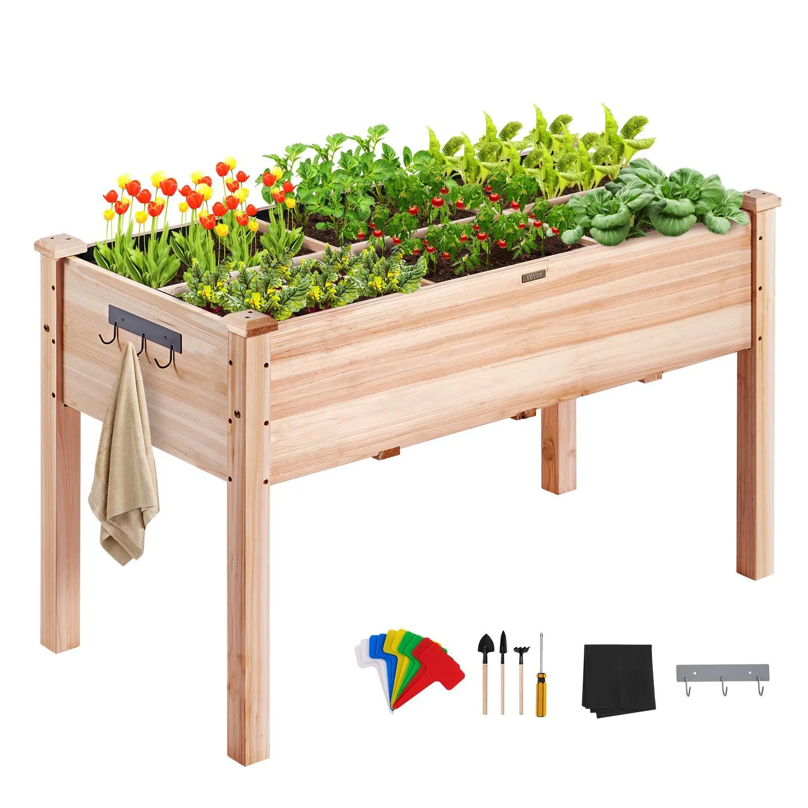 【Summerfinds】VEVOR Raised Garden Bed,  3.9 x 1.9 x 2.5 ft Wooden Planter Box, Elevated Outdoor Planting Boxes with Legs, for Growing Flowers/Vegetables/Herbs in Backyard/Garden/Patio/Balcony, Burlywood