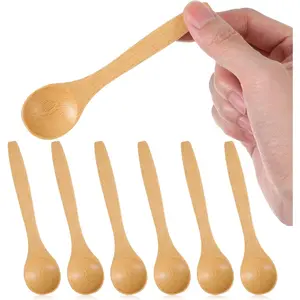 6PCS Bamboo Spoons, Mini Wooden Spoons 5.12 Inch, Multi-purpose Small Teaspoons for Condiments Spices Honey Ice Cream Coffee Kitchen & Serving Utensils