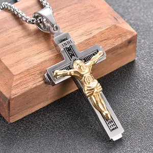 INRI Jesus Crucifix Necklace, Christian Cross Pendant, Silver Gold Tone Faith Necklace, Catholic Religious Jewelry, Jesus on Cross Necklace, Prayer Necklace for Daily Wear, Meaningful Christian Gift, gift for boyfriend & husband, valentine's gift handmade